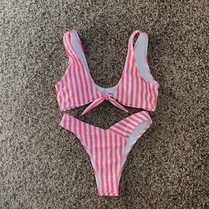 Pink & white striped bikini